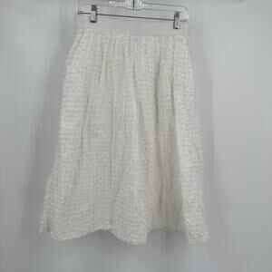 J Crew Womens Midi Skirt‎ Size 6 White Cottagecore Festival Textured Flowy Boho